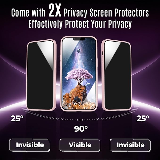 Designed for iPhone 14 Case, Compatible with MagSafe, with Privacy Screen Protectors X2, [Camera Protection] [15FT Military Drop Protection] Shockproof Phone Case, 6.1", Pink