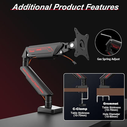 Fydeamer Monitor Arm for 17-35" Screens up to 24.2 lbs, Ergonomic Gas Spring Monitor Stand with Height Adjust, Tilt, Swivel & Cable Management, VESA Desk Mount with 2 Types of Installation, Black