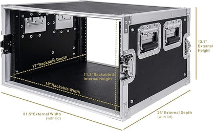 Sound Town 6U PA/DJ Rack/Road Case, 6-Space, with 21” Depth, Plywood, Metal Ball Corners - Pro Tour Grade (STRC-6U)