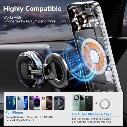 Upgraded Nano Gel Magnetic Phone Holder, 360° Rotation Vacuum Suction Cell Phone Mount for Magsafe,Strong Suction Adjustable Phone Car Mount Foldable Stand for iPhone 12-16 Series(Not Charge Phone)