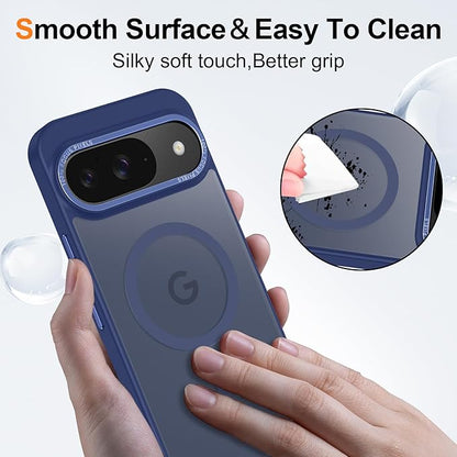 Magnetic for Google Pixel 10/Pixel 10 Pro Case, [Military Grade Drop Protection] [Compatible with MagSafe] Shockproof Slim Translucent Matte Anti-Slip for Women Girls Men Case, Dark Blue