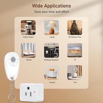 Thinkbee Remote Control Outlet, 15A /1500W 300ft RF Range Wireless Light Switch Kit, Expandable Remote Outlet Electrical Switch for Lamp Fan Household Appliances, 80-275V with Anti-Surge 4000V