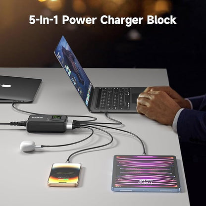 240W GaN Charger, 5-Port USB C Charger with 140W Max PD 3.1 Port, LED Display Desktop Charging Station Adapter for MacBook Pro/Air M3/M2/M1, Laptops, iPhone 15/14, Galaxy S24/S23, iPad, Steam Deck