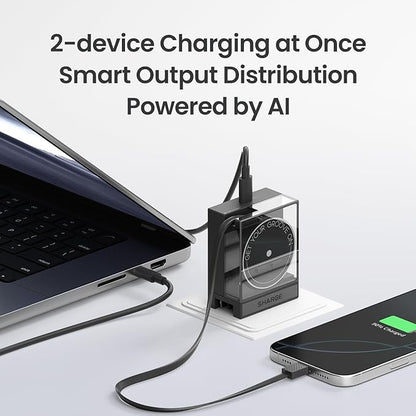 Retractable 65W USB C Charger, GaN Power Wall Charger with Retractable Cable, 2 Devices PD Fast Charging for MacBook Pro/Air, iPhone 16,Pixel Book, iPad Pro Black