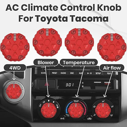 4 Pack - 2nd Gen Tacoma Accessories AC Knob Upgrade - 2005,2006,2007,2008,2009,2010,2011,2012,2013,2014,2015 Tacoma Climate Control Dial Mods Set - for Toyota Interior Replacement Kit