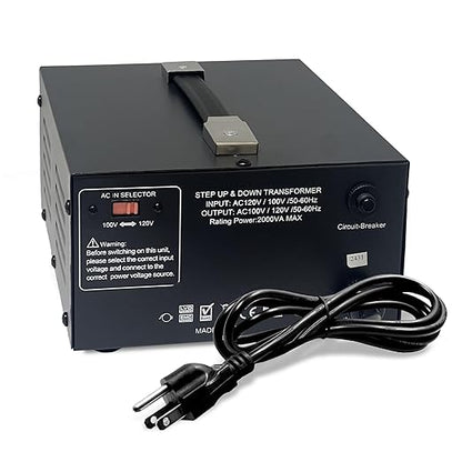 LiteFuze 2000 Watt Japan Voltage Converter Transformer Step Up/Down - 100v to 120v / 120v to 100v Japanese Power Converter - Fully Grounded Cord CE Certified
