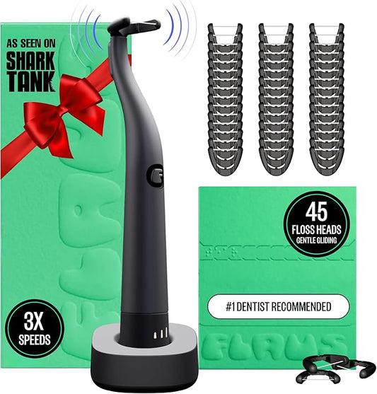 FLAUS Electric Flosser (Oprah's List, Shark Tank) 3 Speeds + 45 Refill Heads (Gentle Gliding Floss for Sensitive Gums) Water Flosser Alternative, Dentist Recommended Tooth Flossers Dental Floss Picks