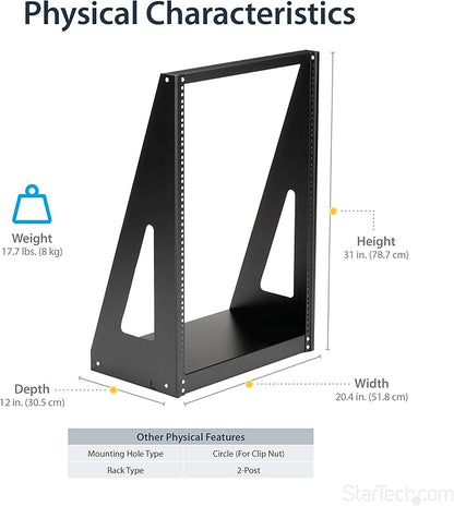 StarTech.com 2-Post 16U Heavy-Duty Desktop Server Rack, Small Open Frame 19in Computer Rack, Compact Network Rack for AV / Studio / Data / IT Equipment, Two-Post Home/Office Rack, TAA (2POSTRACK16)