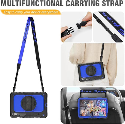 HXCASEAC Case for Galaxy Tab S10 FE / S9 FE 5G 10.9 inch, Shockproof Design with Screen Protector, 360° Hand Strap Stand, S Pen Holder, Heavy Duty Protective Samsung S9 FE / S10 FE Tablet Case, Blue