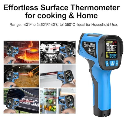 TEMIRUP Infrared Thermometer Temperature Gun -40℉ to 2462℉, 30:1 High Temp Laser Thermometer/K-Type Probe 14°F~932°F, Digital IR Pyrometer Temp Gun for Cooking, Engine, Kiln, Forging, HVAC&Industrial