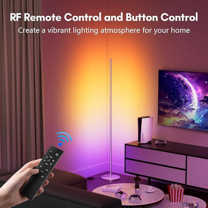 luckystyle Smart RGB Corner Floor Lamp,Bright LED Tall Modern Floor Lamp with APP and Remote,Ambient Lighting Color Changing Standing Lamps with Music Mode and Timing for Living Room,Bedroom Silver
