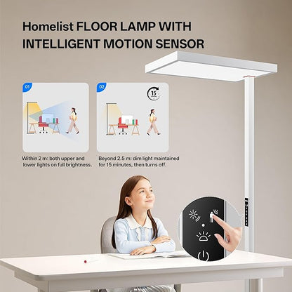 Homelist SKY1 Superlight 150W Full Spectrum Eye Protection Floor Lamp, 13000LM Ultra-Bright Standing Lamp with Motion Sensor, Auto Dimming, Touch & Remote Control, 4000K, for Homeoffice, Study Room