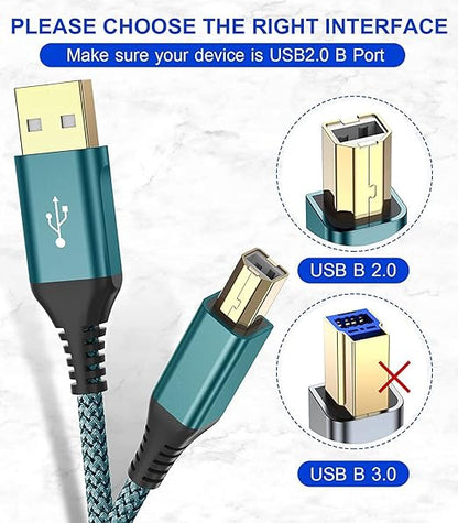 sweguard Printer Cable 15ft, USB Printer Cord USB 2.0 Type A Male to B Male Cable Scanner Cord High Speed Compatible with HP, Canon, Dell, Epson, Lexmark, Xerox, Samsung and More - Green