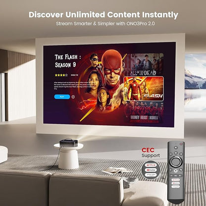 Projector-4K with WiFi and Bluetooth:[2000 ANSI/AI Auto Focus/Built-in APPs]Outdoor-Projector Smart TV OS 2.0 & DoIby, Portable Proyector Compatible with Netflix/YouTube/PrimeVideo, ONOAYO ONO3Pro 2.0