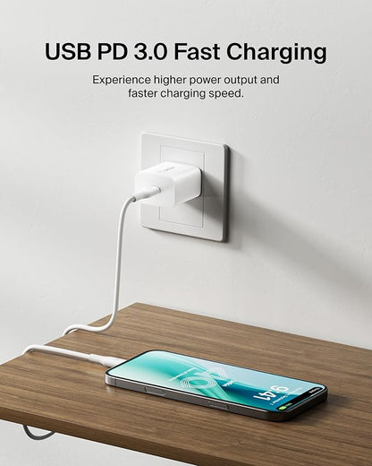 Belkin USB C Charger Block 20W, iPhone Charger Fast Charging - iPhone 17, Air, Pro, Pro Max, Samsung Galaxy S25, Google Pixel 10, iPad, AirPods, Apple Watch, Nintendo Switch 2 & More - White