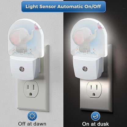 YESPOAK Cute Little Elephant Play Butterfly Dusk to Dawn Night Light Auto Sensor Lamp Home Indoor Stairway Kitchen Corridor Night Lights Plug Into Wall Décor Boys Girls Women Men Room Gifts