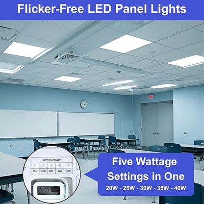 2x2 LED Flat Panel Lights for Drop Ceiling, Troffer Replacement Light Fixture, 4400 LM, Selectable Features, 20W/25W/30W/35W/40W, 3000K/3500K/4000K/5000K/6500K, Dimmable (0-10V) ETL/DLC (4-Pack)
