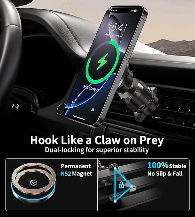for Mag-Safe Car Mount Charger Dash Vent Windshield Wireless Car Charger with LED Light, Strong Magnetic Phone Holder for Car for iPhone 16 15 14 13 12 Series(Cyan)