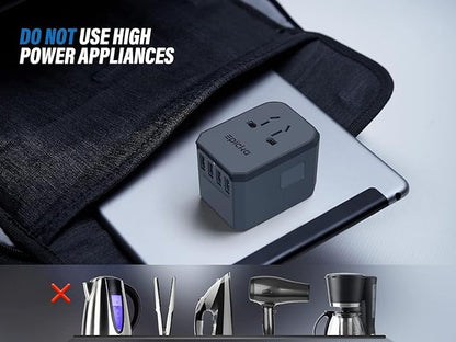 EPICKA Universal Travel Adapter, European Travel Plug Adapter - International Power Adapter Worldwide Charger with USB-C & 4 USB-A Ports, Travel Essentials for Italy, UK, Japan (TA-105, Space Grey)