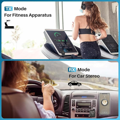YMOO Bluetooth 5.4 Transmitter Receiver for Airplane, Bluetooth Adapter Supports 2 Headphones/Speakers with aptX Low Latency, 3.5mm Aux Wireless Audio Adapter with Screen for Flight Gym Home Travel