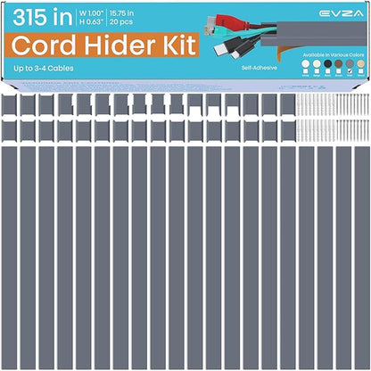 Grey Cable Concealer Wall Kit - 315in Cable Raceway for Extension Cord, Cord Cover Kit for Wall Mounted TV, Gray Wire Management, Decorative Electrical Cable Concealer, Cable Channel, Wire Molding