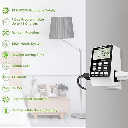 [2 Pack] Outlet Timer, NEARPOW Dual Digital Light Timer with 2 Independently-Controlled Outlets, 18 ON/Off Programs, 24-Hour and 7-Day Programmable,Indoor Electrical Timer Switch, 3 Prong, 15A/1800W