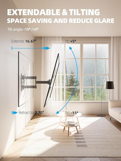 USX STAR UL Listed Full Motion TV Wall Mount for 26-60 Inch TV Mounts Up to 77 lbs, Max VESA 400x400mm, Wall Mount TV Bracket with Swivel, Tilting, Leveling Adjust & Extendable Arm