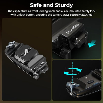 SMALLRIG Camera Clip with Plate, Quick Release System, Max Payload 40kg/88lb, for Sony, for Nikon, for Fujifilm, for DSLR Action Camera, Backpack Strap Clip Kit for Arca-Swiss - 5053
