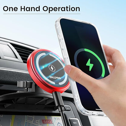 OHLPRO 15W Mag Car Mount Charger for iPhone 16, Fast Wireless Charging Magnetic CD Slot Holder with 3M Adhesive Base for Dashboard, Aluminum Shell, Compatible with iPhone 16/15/14 Pro Max, Blue