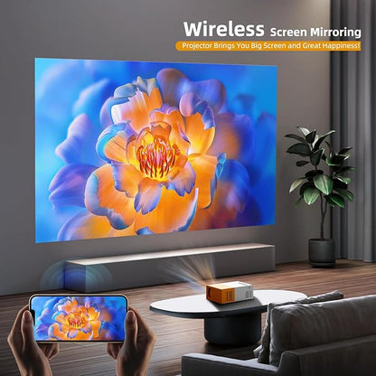 PVO Projector WiFi Portable Mini Projectors 1080P, Phone Screen Can Be Mirrored to Video Projector via WiFi, Movie Projectors Compatible with Smartphone/ Tablet/ Laptop/TV Stick/PS/Type-C/USB Drive