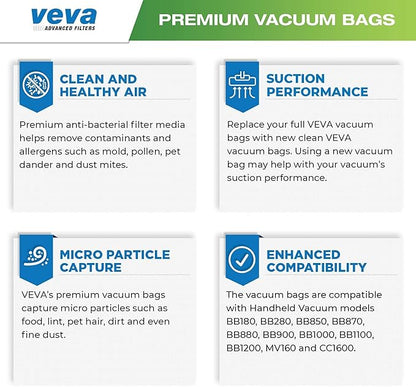 40 Pack Type BB Vacuum Bags for Oreck Handheld Canister Vacuum PKBB12DW, BB180, BB280, BB850, BB870, BB880, BB900, BB1000, BB1100, BB1200, CC1600