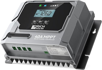 RICH SOLAR Bravo 40 | 40A MPPT Solar Charge Controller with Bluetooth – 12V/24V Auto-Detect, Lithium & Lead-Acid Battery Support for RVs, Campers & Off-Grid Systems