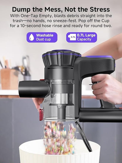 MONSGA Cordless Vacuum Cleaner, 45KPa 400W Stick Vacuum for Home, 50Mins Anti-Tangled Vacuum Cleaner with Charging Dock, Light-Weighted Handheld Vacuum for Pet Hair/Carpet/Floor (Gold&Purple)
