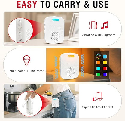 CallToU Caregiver Pager Wireless Call Buttons for Elderly Monitoring Portable Call Bell with 2 Panic Button and 1 USB Receiver,500ft Range Nurse Alert System for Home Care Seniors (FCC Certified)