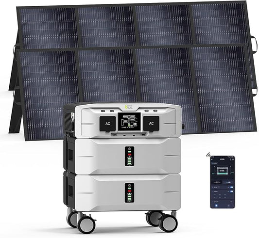 IEE SP5000 Solar Generator with 2x400W Solar Panel,120/240V Dual Voltage 5000W(Peak 9000W) 5120Wh LFP Battery Power Station,Fast Charging APP Control for Home Use,Emergencies,RVs.