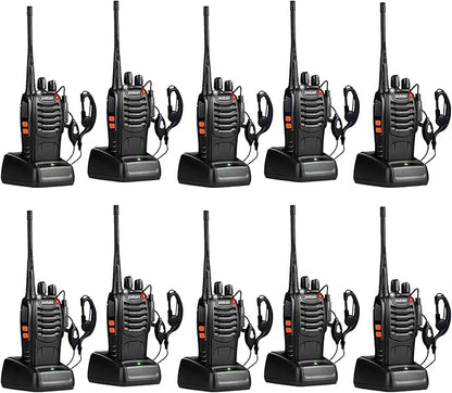pxton Walkie Talkies for Adults Two Way Radios Long Range with Headphones,16 Channel Handheld 2 Way Radio Rechargeable with Flashlight Li-ion Battery and Charger（10 Pack）