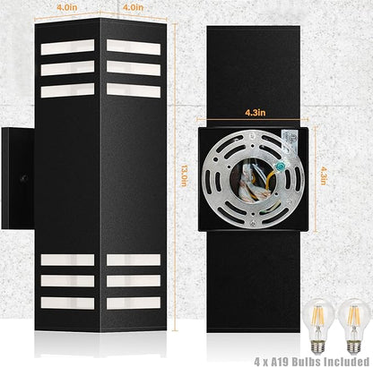 rosykite Dusk to Dawn LED Outdoor Light Fixture Wall Mount,Black Square Porch Lights Outdoor,Modern Exterior Wall Sconce Lights 13In, Bulb Includes Up Down Outside Wall Light for House Front Door