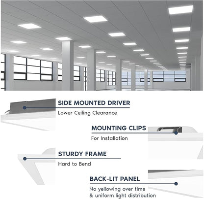 LUXRITE 2x2 FT LED Flat Panel Light, 5CCT Color Selectable 3000K 3500K 4000K 5000K 6500K, Wattage Selectable 20W/30W/40W, 5000 Lumens, LED Drop Ceiling Lights, 0-10V Dimmable, DLC & ETL (16 Pack)