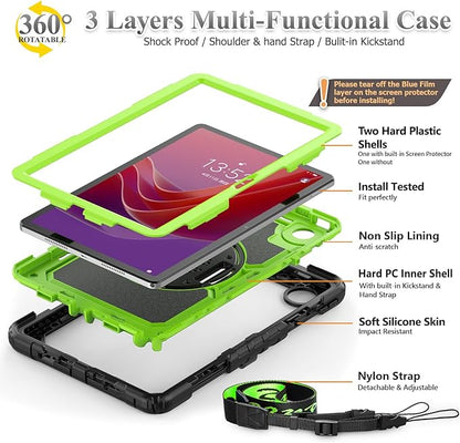 SEYMAC stock Tablet Case for Lenovo Tab M11 (TB-330FU/TB-330XU) 11 inch Drop-Proof Protection Cover with 360° Rotate Stand & Strap [Pen Holder] & Screen Protector/K11/Xiaoxin Pad 2024, Green+Black