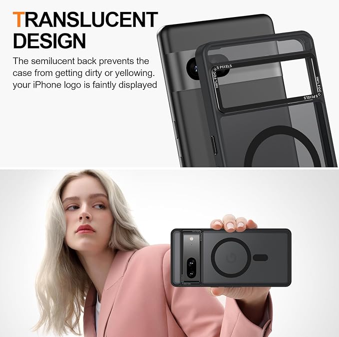 Magnetic for Google Pixel 7 Case, [Military Grade Drop Protection] [Compatible with MagSafe] Shockproof Slim Translucent Matte Anti-Slip for Women Girls Men Case, Black