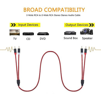 RCA Cable 25Ft,2Rca Male to 2-Rca Male Audio Stereo Subwoofer Cable [Hi-Fi Sound] Nylon-Braided Auxiliary Audio Cord for Home Theater, HDTV, Amplifiers, Hi-Fi Systems,Speakers and etc(25Ft/8M)