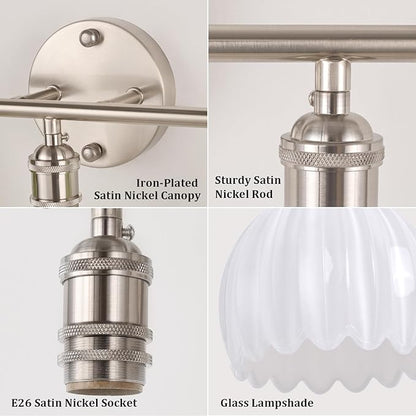 Shenmoyl Bathroom Light Fixtures, 3-Light Vanity Wall Light Over Mirror with White Tulip Glass Shade for Bedroom Living Room (Bulb Not Included), Satin Nickel