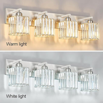 FDPBY Modern Vanity Light 4-Lights Brushed Nickel Vanity Light Crystal Bathroom Wall Light Bathroom Light Fixtures