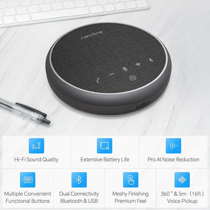 N newline Conference Speaker and Microphone, 2 Mics 360° Voice Pickup, AI Noise Reduction & Clear Calls, USB & Bluetooth Speakerphone, Up to 12H Call Time, for Small-to-Mid Meetings & Home Office