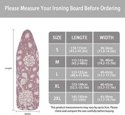 ZCFYGDX Ironing Board Cover,Scorch-Resistant Standard Nose Pocket, Elastic Edges,Iron Decor Covers St&ard Size-L,Nylon Buckle Straps Hook & Loop Fastener Strap,Home Decor Pink Floral Print