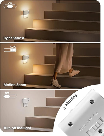JandCase Motion Senor Night Light,2 Pack Night Lights Plug into Wall, 0-100 LM Dimmable Plug in Nightlight, LED Night Light, 3000K Warm White for Bedroom Bathroom Hallway Home Decor