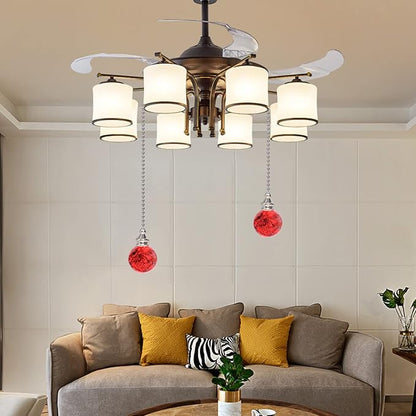 2PCS Red Pull Chain Crystal Glass Ice Cracked Ball Pull Chain for Ceiling Fan Light Decoration 50cm Extension Chain