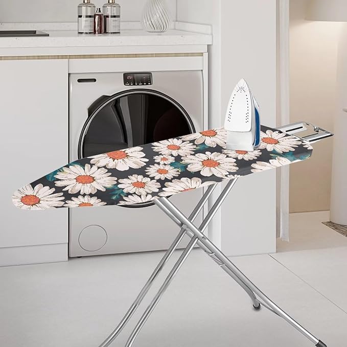 ZCFYGDX Breathable Ironing Board Cover,Resist Scorch Polyester & Staining,Wear & Soil Resistant Covers, Easy Installation 3 Fasteners,Elastic Edges (15 x 54 inch) Oil Painting White Daisy Print