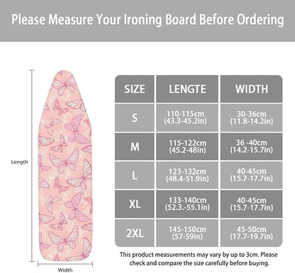 ZCFYGDX Breathable Ironing Board Cover Decor, Resist Scorching & Staining, 14x45 Wear & Soil Resistant Covers, Elastic Edges,3 Fasteners,Anti-Scorch Polyester Butterfly Pattern Pink Print