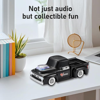 WSTER WS-538 Retro Pickup Truck Bluetooth Replica Speaker – Portable Wireless Car Model Speaker with FM, TWS, LED Party Lights, USB/TF Playback, Built-in Microphone, Type-C, Surprise Gift(Black)